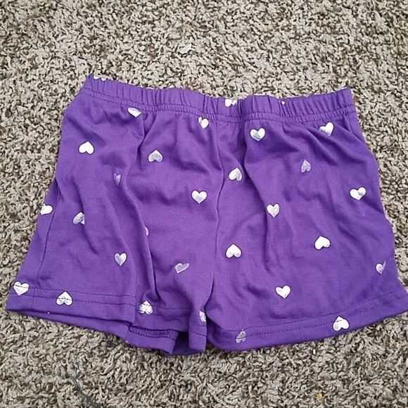 Planet Sleep Girls Purple Sleep Shorts Size 4/5 Silver Hearts Elastic Waist - Picture 1 of 2